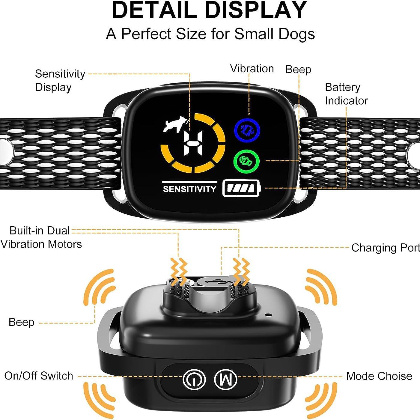 Smart Anti-Bark Vibration Collar with Color Display